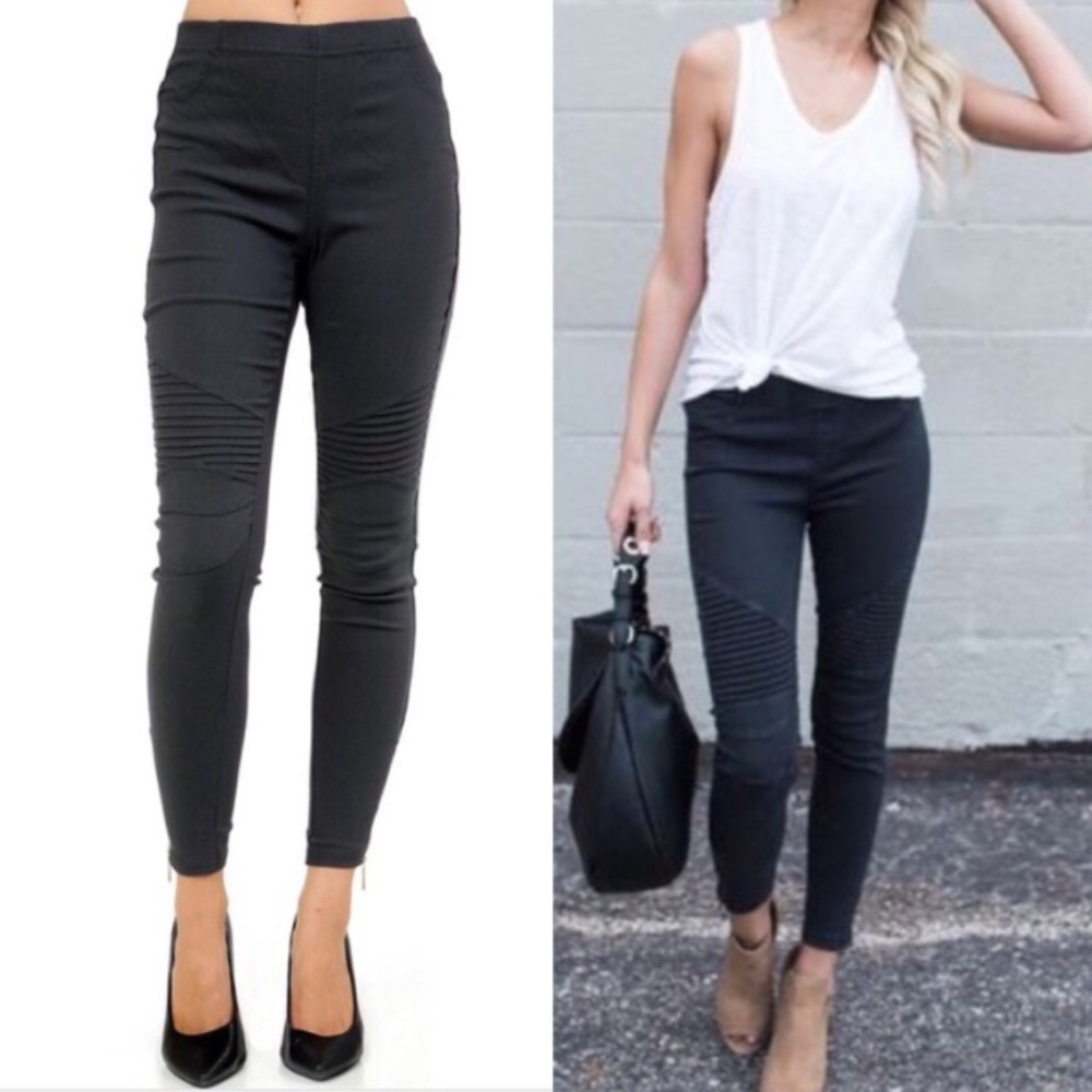 Black moto style jeggings with ankle zippers